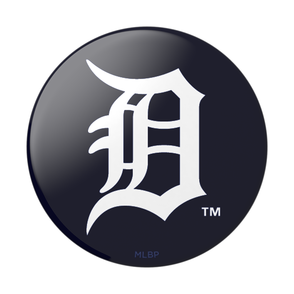 The Popsockets MLB Detroit Tigers Phone Grip by Popsockets showcases a round, dark design with a bold white Old English 'D' logo, providing a secure hands-free grip for your device.