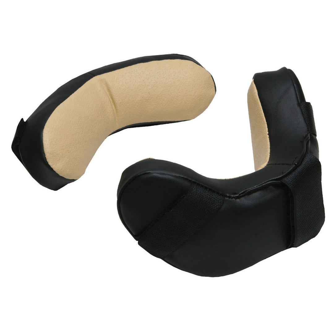 Diamond Leather Replacement Pads for Umpire Masks (FM-RP LEATHER) by Diamond offer black and beige cushioned, curved pro-style pads designed for comfort and support as ideal helmet or headgear inserts.