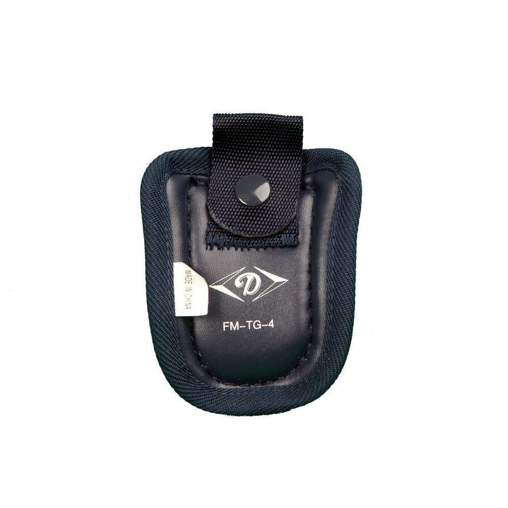 The Diamond Catcher's Throat Guard: FM-TG is a black padded pouch with a button snap flap, eye logo, âFM-TG-4â code, and side white tag. Available in 4" and 6" sizes from Diamond.