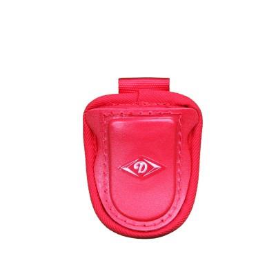 The Diamond Catcher's Throat Guard: FM-TG by Diamond is a small, red padded pouch with a flap closure, featuring a central white diamond logo and a secure button snap attachment.