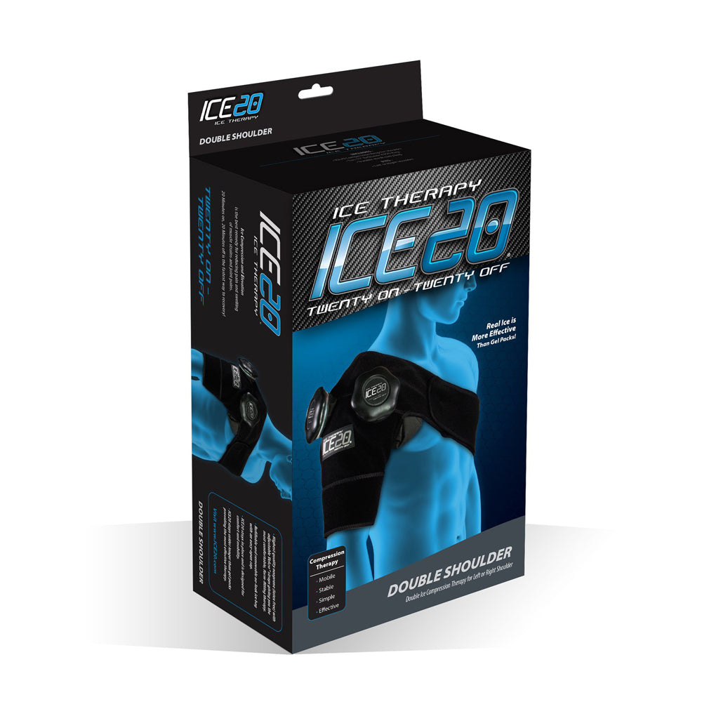 The Bownet ICE20 Double Shoulder Ice Compression Wrap (ICE-Dbl-Shoulder) offers comfort with a refillable ice bag and adjustable shoulder wrap for targeted relief.