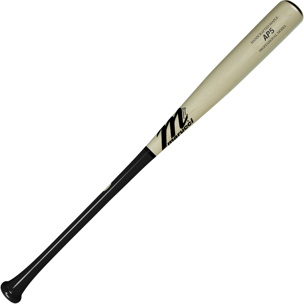 The Marucci AP5 Pro Model Maple Wood Bat (MVE3AP5) features a natural light wood barrel, black handle, and black-printed Marucci logo—making it a top choice for power hitters.
