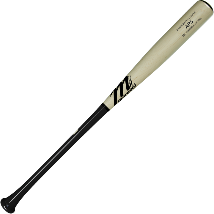 The Marucci AP5 Pro Model Maple Wood Bat (MVE3AP5) features a natural light wood barrel, black handle, and black-printed Marucci logo—making it a top choice for power hitters.