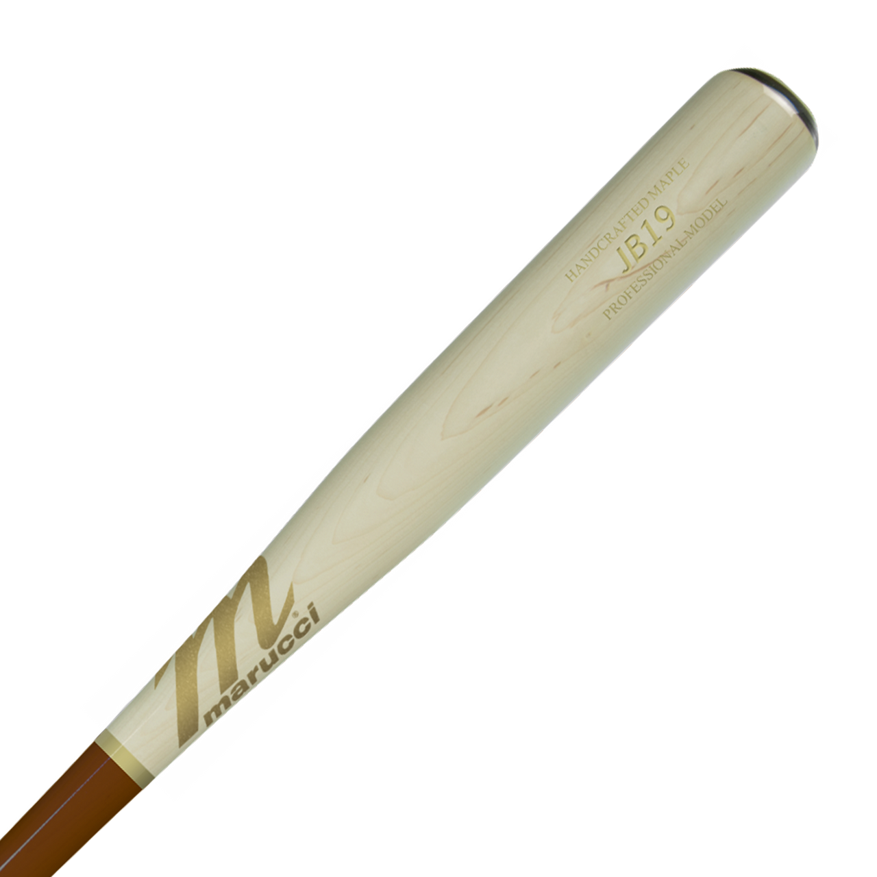 A close-up of the Marucci JB19 Jose Bautista Pro Model Maple Wood Bat: MVE3JB19, a Marucci bat known for its balanced feel.