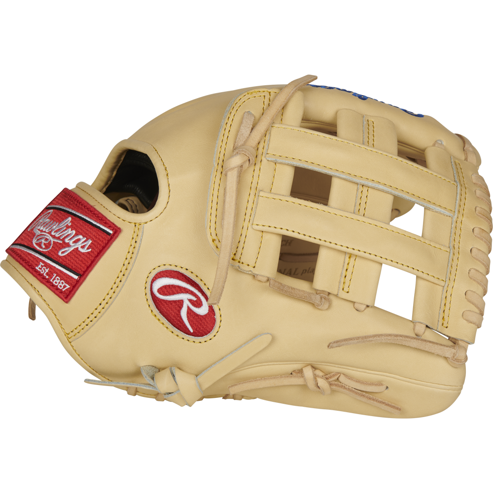 A tan Rawlings Pro Preferred 12.25" Kris Bryant GM Baseball Glove (PROSKB17C), with red and white branding patches, open web design, and detailed stitching, is displayed against a plain white background.
