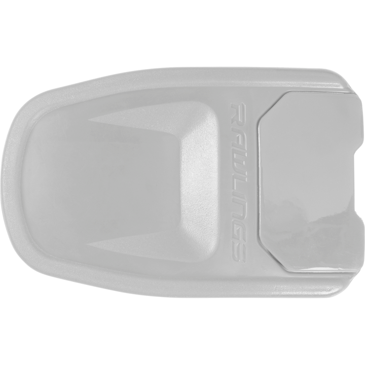 Gray Rawlings sliding pad features a contoured shape and embossed logo for leg protection during slidesâpairs perfectly with other gear like the Rawlings R16 Reverse Batting Helmet Extension (Jaw Guard), REVEXT.