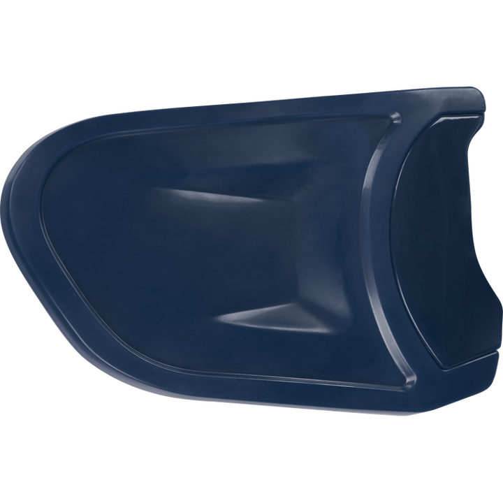 A dark blue Rawlings Batting Helmet Extension (Jaw Guard): REXT, featuring a contoured plastic design, is displayed against a plain white background.
