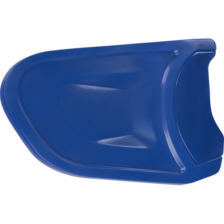 A large, smooth blue plastic slide section with curved edges, designed for playgrounds, offers facial coverage similar to the Rawlings REXT Batting Helmet Extension (Jaw Guard) by Rawlings for enhanced safety.