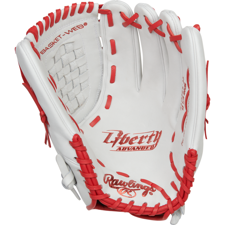 A close-up of the Rawlings Liberty Advanced 12.5" Fastpitch Glove (RLA125-3S).