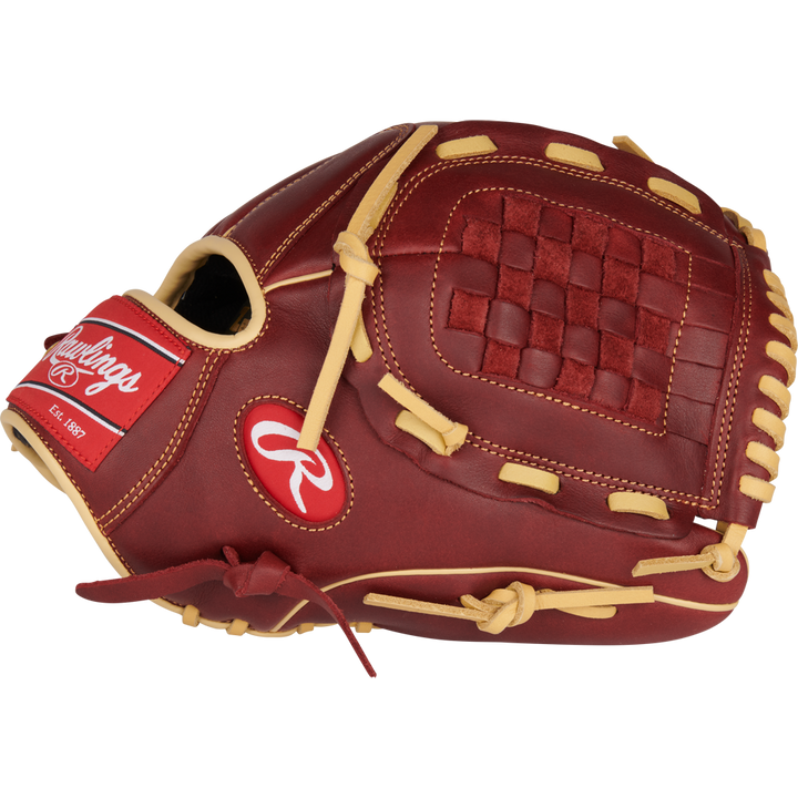 A close-up of the Rawlings Sandlot 12" Baseball Glove (S1200BSH), highlighting the quality craftsmanship and oiled leather that define Rawlings gloves.