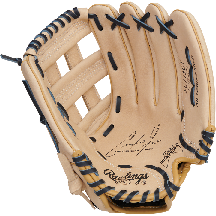 The Rawlings Sure Catch 11.5" Christian Yelich Youth Baseball Glove (SC115CY) is a youth glove featuring Christian Yelich's signature.