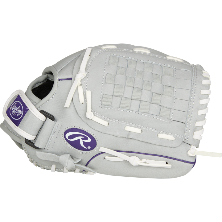 The Rawlings Sure Catch 12.5" Fastpitch Glove (SCSB125PU) is a youth softball glove featuring a bold Rawlings logo.