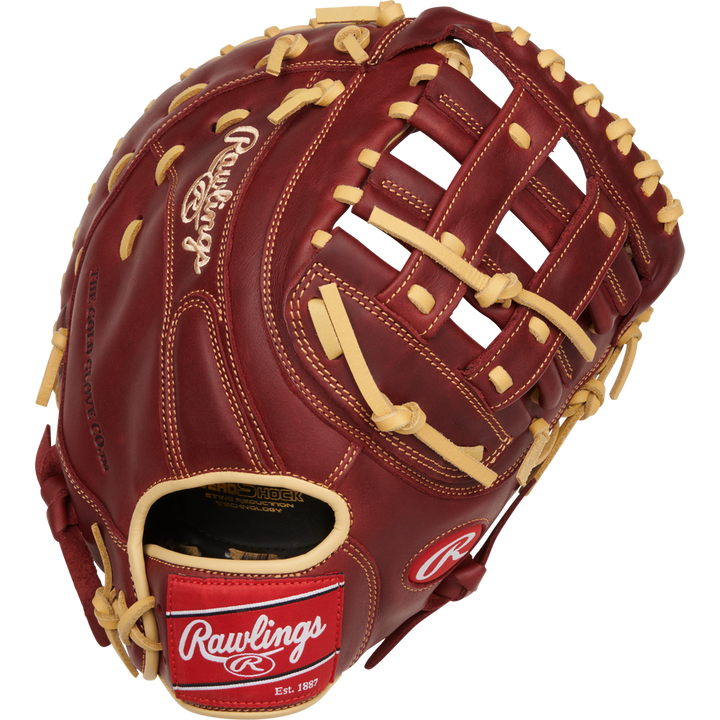 The Rawlings Sandlot 12.5" Baseball First Base Mitt (SFM18S) features cream laces, detailed stitching, and the Rawlings logo on the thumb and wrist strap, shown against a plain white background.