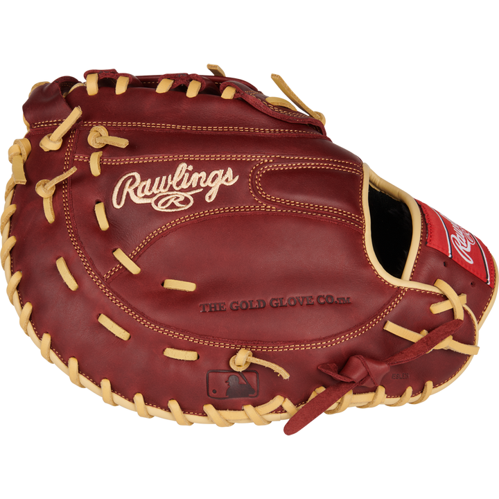 A Rawlings Sandlot 12.5" Baseball First Base Mitt (SFM18S) in brown with tan laces, featuring Rawlings and The Gold Glove Co. stamps, is displayed closed against a plain white background.