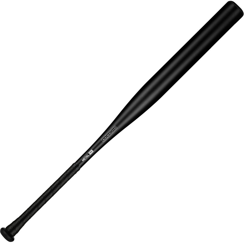 The 2020 StringKing Metal Pro USA Slowpitch Softball Bat (SKMTLPRSP) by StringKing is a black aluminum bat with a textured grip handle, designed for slowpitch softball, shown on a white background.
