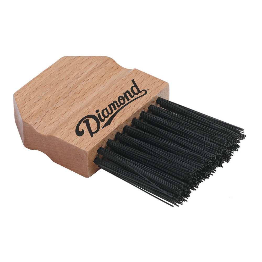 A Diamond Umpire Brush (UMP-WB / UMP-PB) from Diamond, featuring a wood handle and dense black bristles for cleaning or grooming, is displayed on a white background.