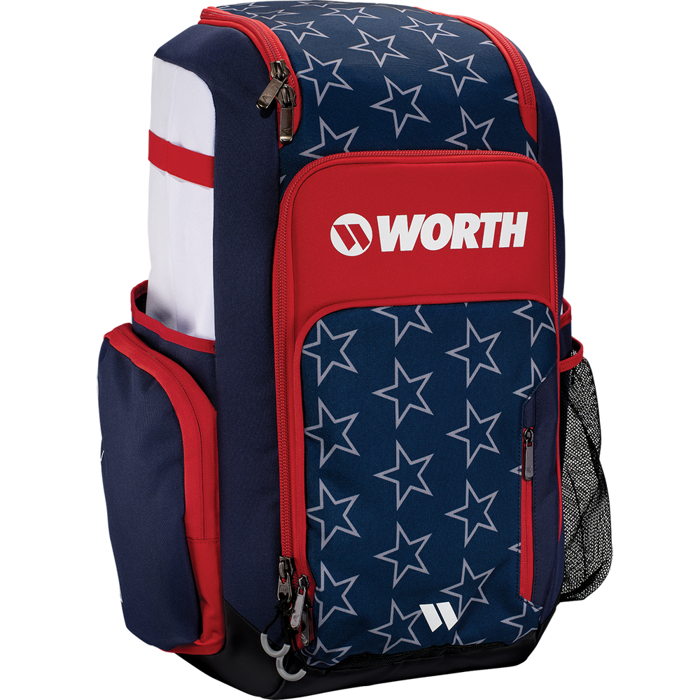The Worth Pro Backpack: WBA004 by Worth features star designs, offering a stylish and practical way to carry all your slowpitch gear.