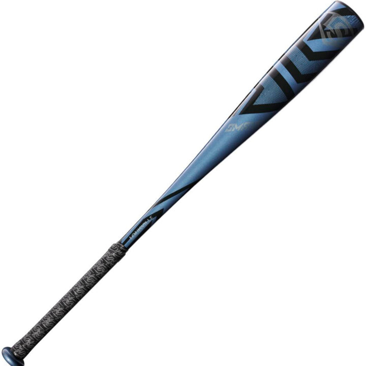 The 2023 Louisville Slugger Omaha (-11) USA Baseball Bat (WBL2664010) features blue and black geometric patterns and a textured black grip handle, shown on a white background.