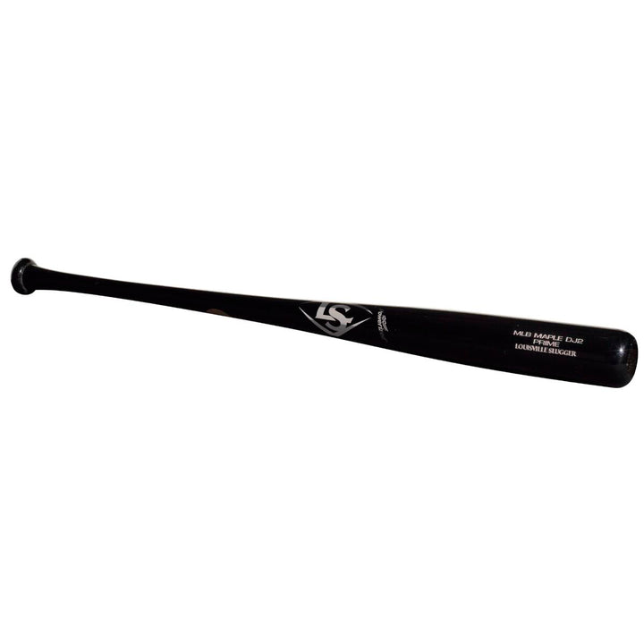 The Louisville Slugger MLB Prime Maple DJ2 Captain Wood Baseball Bat (WBL2683010) is a black maple bat with a white Louisville Slugger logo and text on the barrel, shown on a white background.