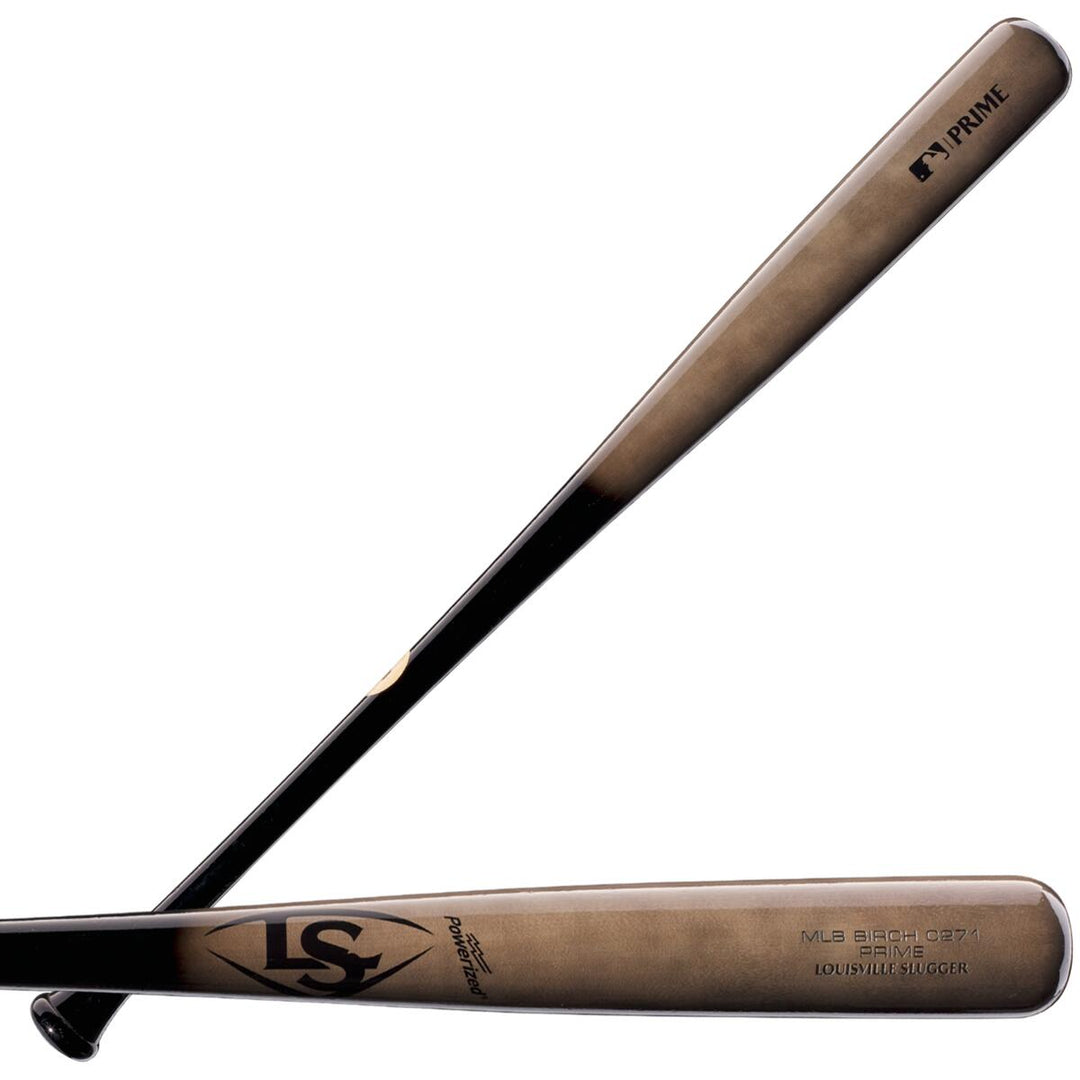 The Louisville Slugger MLB Prime Birch C271 Wood Baseball Bat (WBL2684010) features a balanced swing weight for optimal performance and displays the Louisville Slugger logo.