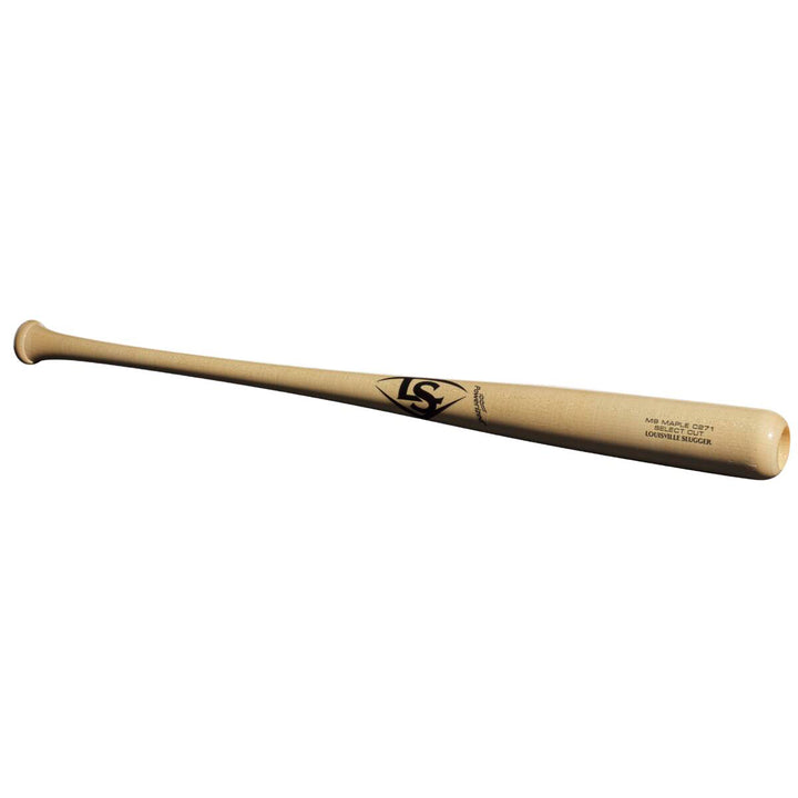 A Louisville Slugger Select Cut M9 Maple C271 Wood Baseball Bat (WBL2685010) with a balanced swing weight is displayed on a white background.