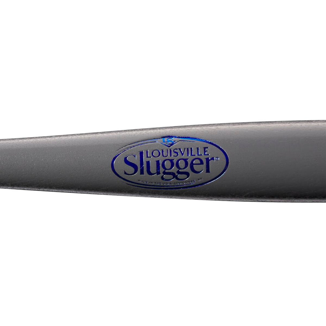 Close-up of the Louisville Slugger Youth Flylite Y243 Wood Baseball Bat (WBL2704010) in black, featuring the brandβs blue and white logo.