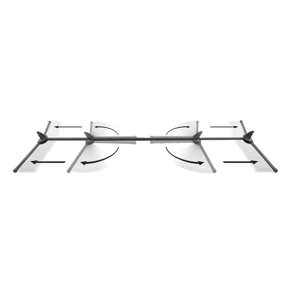 The Bownet Big Mouth X 7' x 7' Training Net (BOWBMX) by Bownet is a durable, gray steel net with four pivoting arms marked with black arrows to show rotation, displayed from the front against a white background.