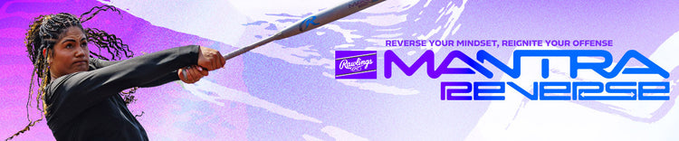 A softball player swinging a bat on a purple background with the text: REVERSE YOUR MINDSET, REIGNITE YOUR OFFENSE. MANTRA REVERSE.