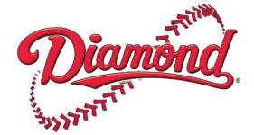 The word Diamond is written in red script with two curved red lines resembling baseball stitching encircling the text, suggesting a baseball theme.