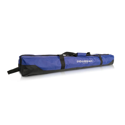 The PowerNet 7' x 7' Deluxe Replacement Carry Bag (1094) is a blue and black rectangular bag with a handle and white PowerNet logo, designed for carrying sports equipment like a 7x7 hitting net.