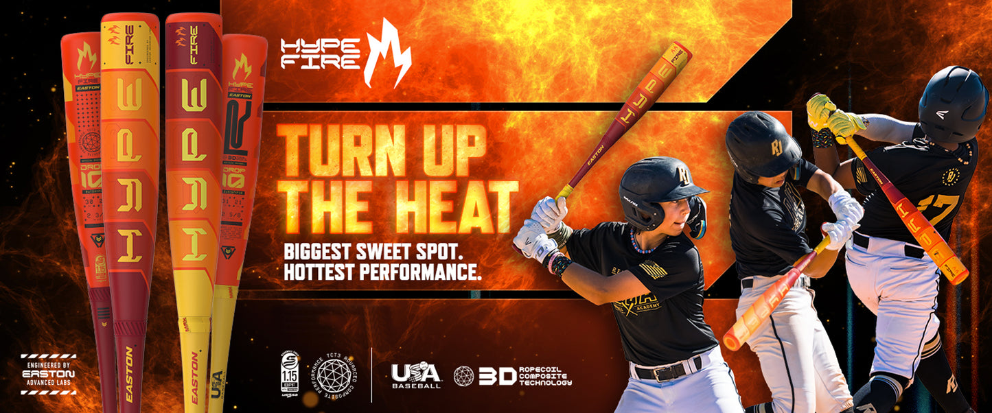 A baseball player holding the 2025 Easton Hype Fire JBB (-10) 2 3/4" USSSA Baseball Bat, celebrated for its advanced Thermo-Composite technology.