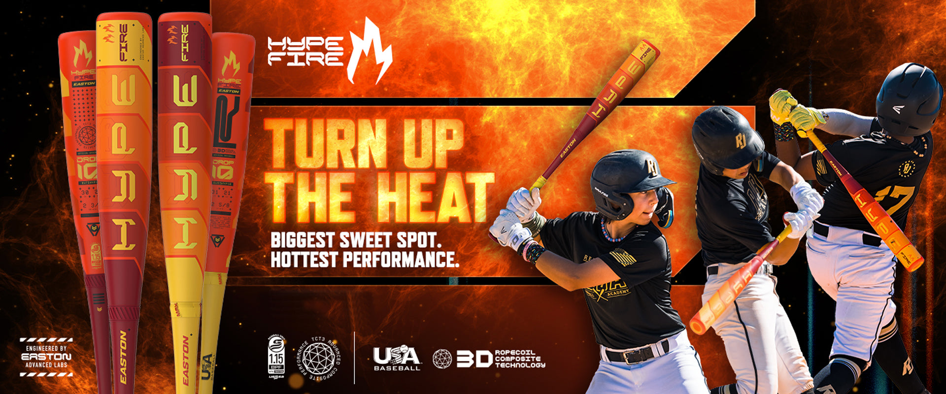 A baseball player holding the 2025 Easton Hype Fire JBB (-10) 2 3/4" USSSA Baseball Bat, celebrated for its advanced Thermo-Composite technology.