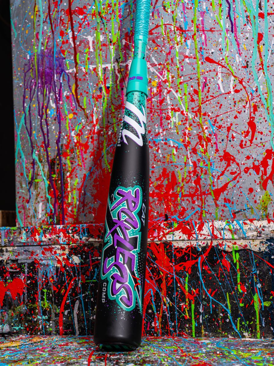 The 2026 Marucci CAT X RCKLESS Composite (-5) USSSA Baseball Bat features a composite barrel with vibrant, colorful paint accents.