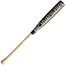The 2025 Warstic Bonesaber Hybrid Black Cobra (-5) USA Baseball Bat features a black and beige metal design with a Katana2X Alloy Barrel and BONESBR branding, plus a beige grip handle inspired by the classic Bonesaber Hybrid look.