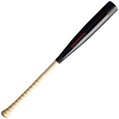 The 2025 Warstic Bonesaber Hybrid Black Cobra (-5) USA Baseball Bat (MBBSH25UBBK5) features a wrapped grip, Katana2X Alloy Barrel, and a black and beige design—shown on a white background.