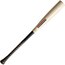 The 2026 Warstic Bonesaber Hybrid (-10) USA Baseball Bat features a beige metal barrel, black handle with grip tape, and a small red, black, and white stripe near the Katana2X Alloy Barrel.
