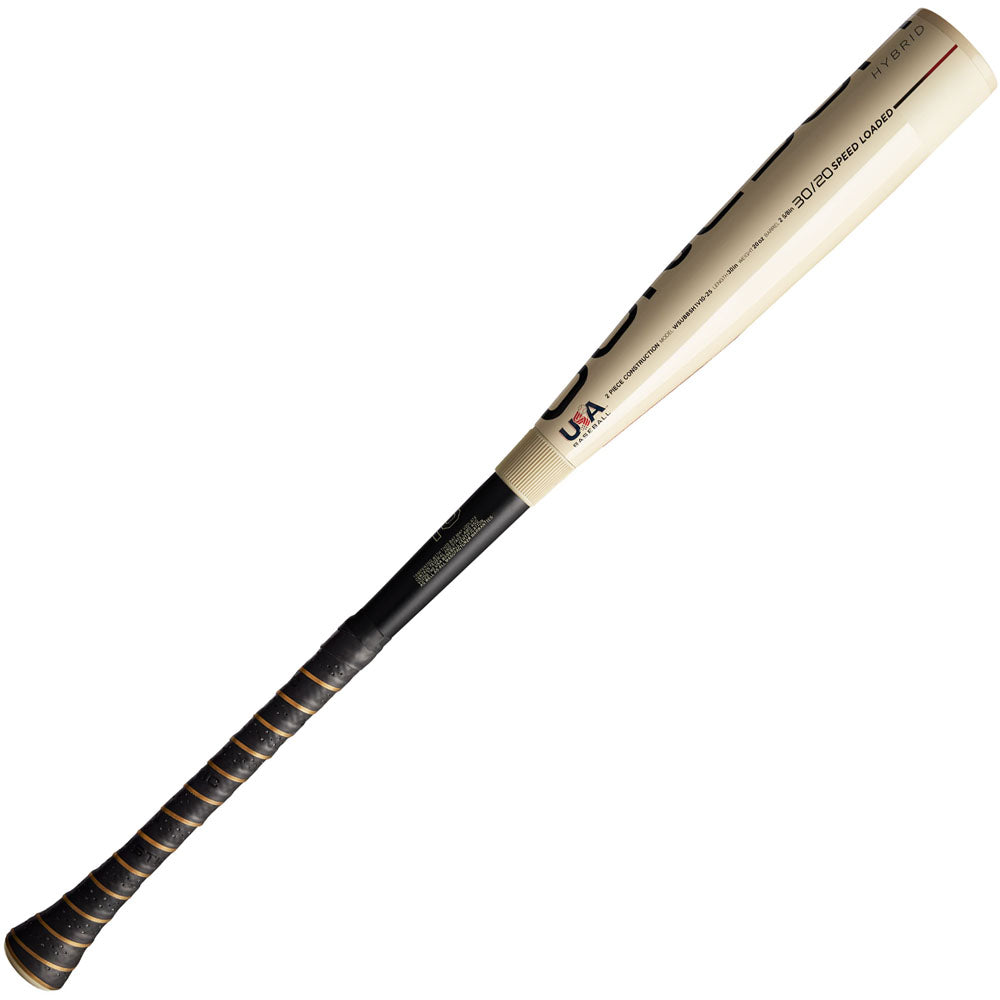 The Warstic 2026 Bonesaber Hybrid (-10) USA Baseball Bat features a beige and black metal design, textured black grip, Katana2X Alloy Barrel, USA Baseball certification logo, and bold barrel text.
