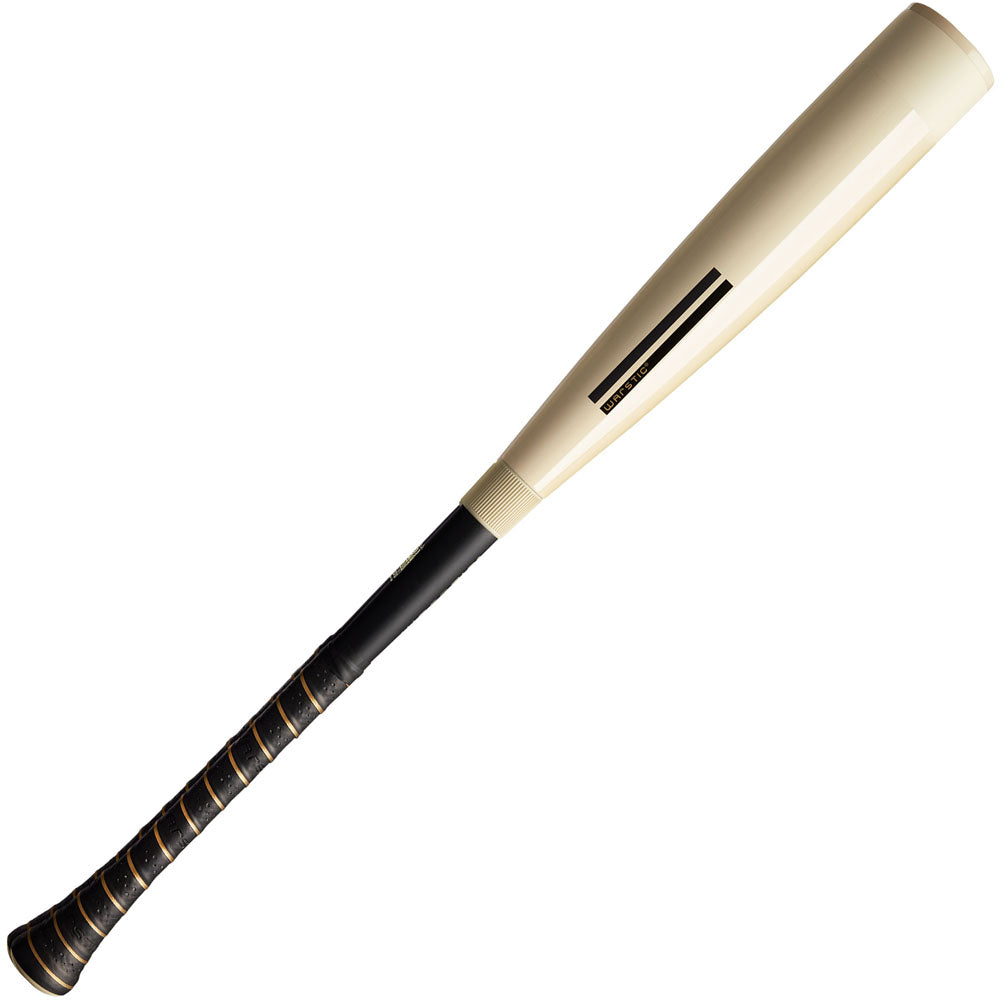The 2025 Warstic Bonesaber Hybrid (-10) USSSA Baseball Bat features a black handle and a Katana2X Alloy Barrel.