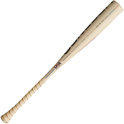 The 2025 Warstic Bonesaber (-11) USA Baseball Bat features a white handle and Katana1X Alloy Barrel for ultra-light swing speed.