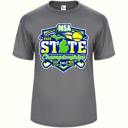 Show your team pride in the DSG Apparel 2025 NSA Michigan State Championships Fastpitch Tournament Shirt & Hoodie, featuring a vibrant logo with Michigan’s shape, a yellow softball, and blue-green-yellow accents—ideal for any fan!.