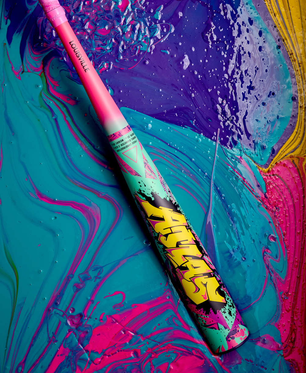 Colorful Atlas wildstyle bbcor baseball bat with abstract paint background