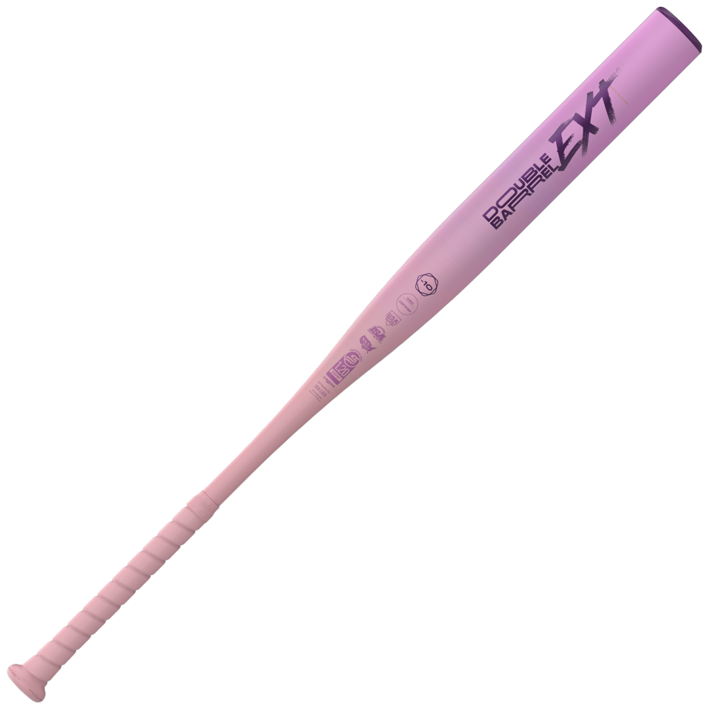 The 2026 Easton Ghost Unlimited (-9) Fastpitch Softball Bat (EFP6GHUL9) is a light pink and purple aluminum bat with a wrapped handle and multiple branding and certification marks on the barrel.