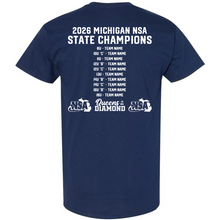 Show your pride with DSG Apparel’s 2026 NSA Michigan State Champion Shirts! This navy blue dry fit tee honors the champs, features white logos, team categories on back, and “Queens of Diamond” at the bottom. Perfect for any fan!.
