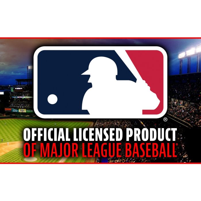 The Franklin MLB Glove Aerator: 2357 features the iconic MLB batter logo above "Official Licensed Product of Major League Baseball," set in a lit stadium—perfect for moisture and odor control in your glove.