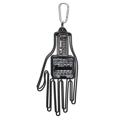 The Franklin MLB Glove Aerator: 2357 is a black wire open-hand keychain with a metallic "AERATOR" label, a textured black palm detail for aeration and odor control, and a silver carabiner at the top.