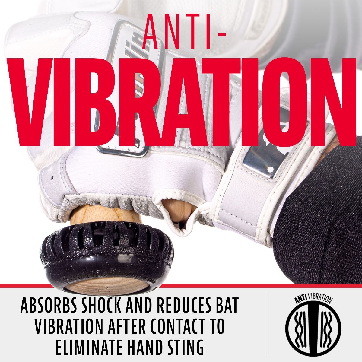 A close-up of a glove beside the Franklin MLB Gator Grip Knob: GRIPKNOB (24051) by Franklin, designed to enhance your grip near the bat knob.