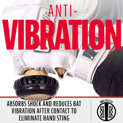 A close-up of a glove beside the Franklin MLB Gator Grip Knob: GRIPKNOB (24051) by Franklin, designed to enhance your grip near the bat knob.