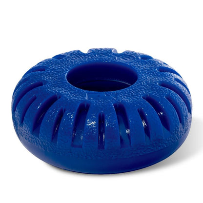 The Franklin MLB Gator Grip Knob (GRIPKNOB 24051) is a blue, circular rubber chew toy featuring a textured surface and evenly spaced grooves, inspired by the classic Gator Grip bat knob baseball accessory.