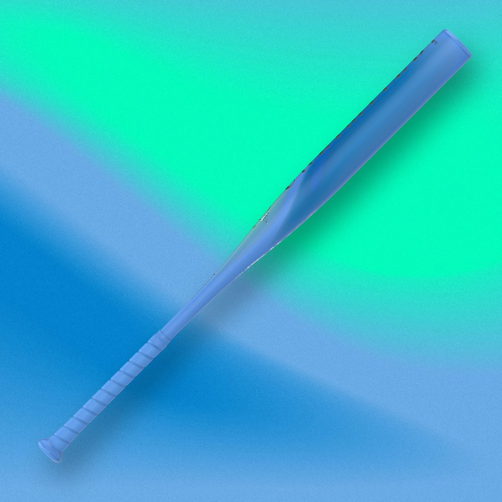 Light blue 2027 Easton Ghost Unlimited Wild (-10) Fastpitch Softball Bat: EFP6GUW10 with a wrapped handle, positioned diagonally against a blue and green gradient background.