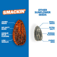 Smackin' Sunflower Seeds - 1.5oz feature jumbo seeds, bold flavors, low sodium, and no salty burn—unlike regular sunflower seeds, which are smaller, saltier, and tougher to chew.